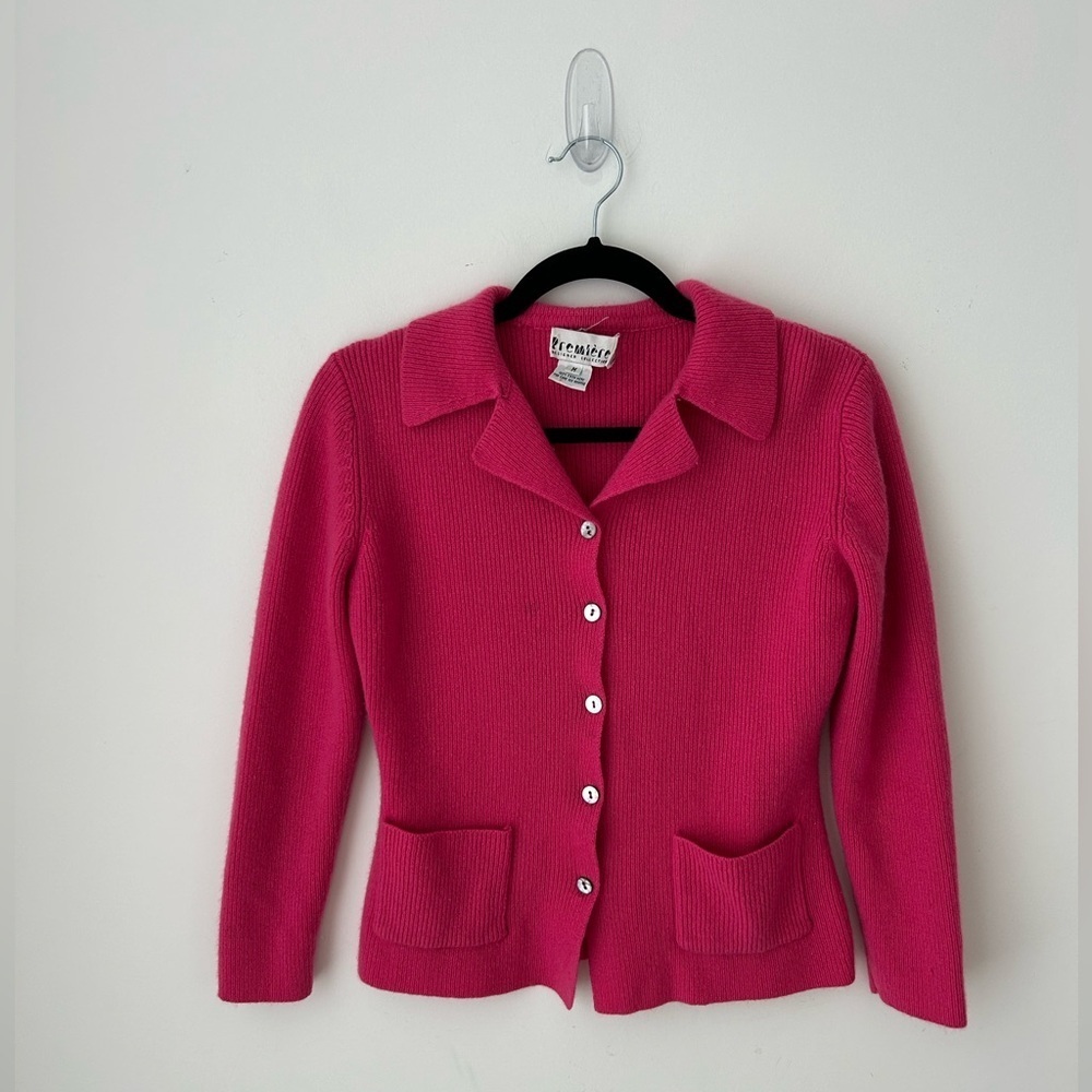 100% Cashmere Pink Cardigan | Collared Knit Button Front Soft Luxe Sweater